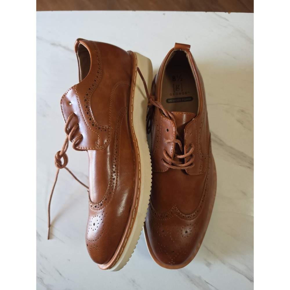 8.5 Mens George Jonaah Wingtip Oxford Dress Shoes Memory Insole True To Size - Picture 3 of 7